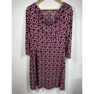 my collection Dress Womens Large Pink Black Geometric Print Cowl Neck 3/4 Sleeve